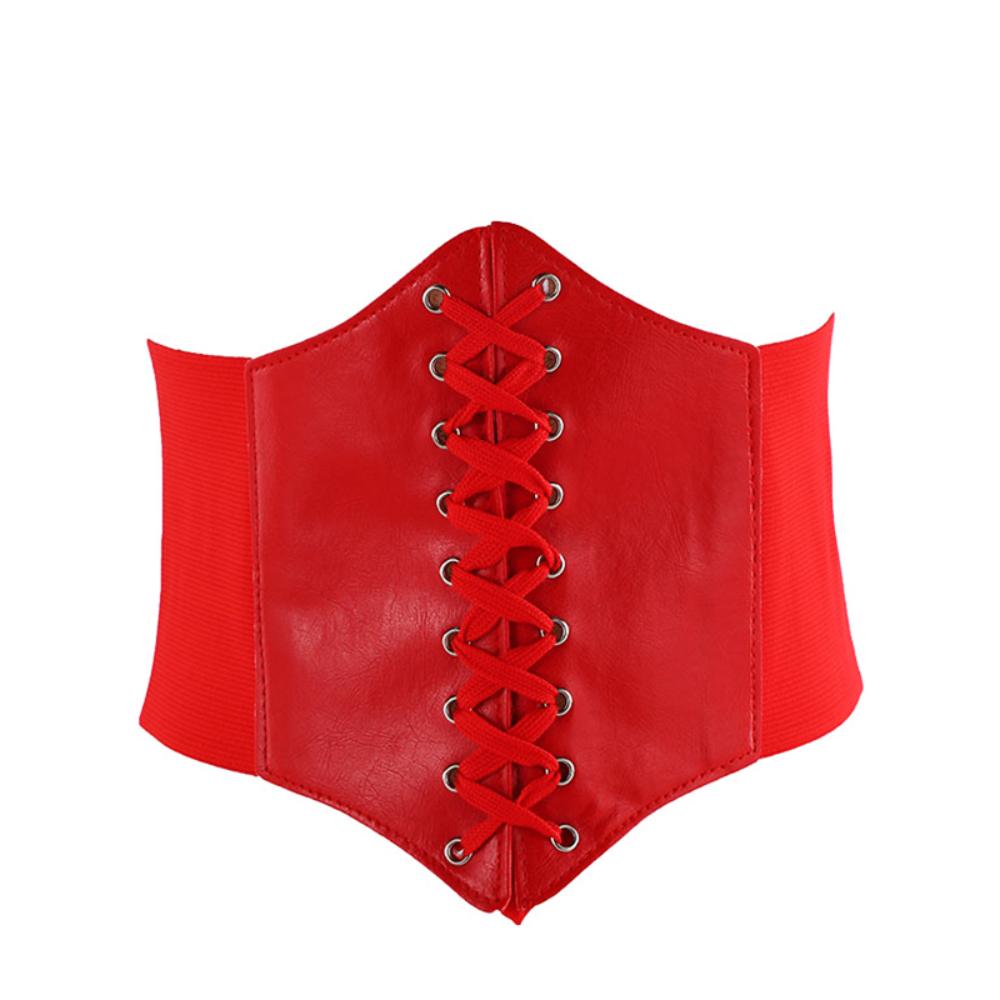 Wide Corset Belt Lace-Up Waist Cincher With Elastic Panels - Detailed view