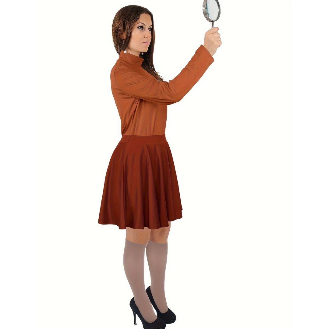 Womens Cartoon Halloween Costume Set Long Sleeve Turtleneck Mini Dress - Detailed view