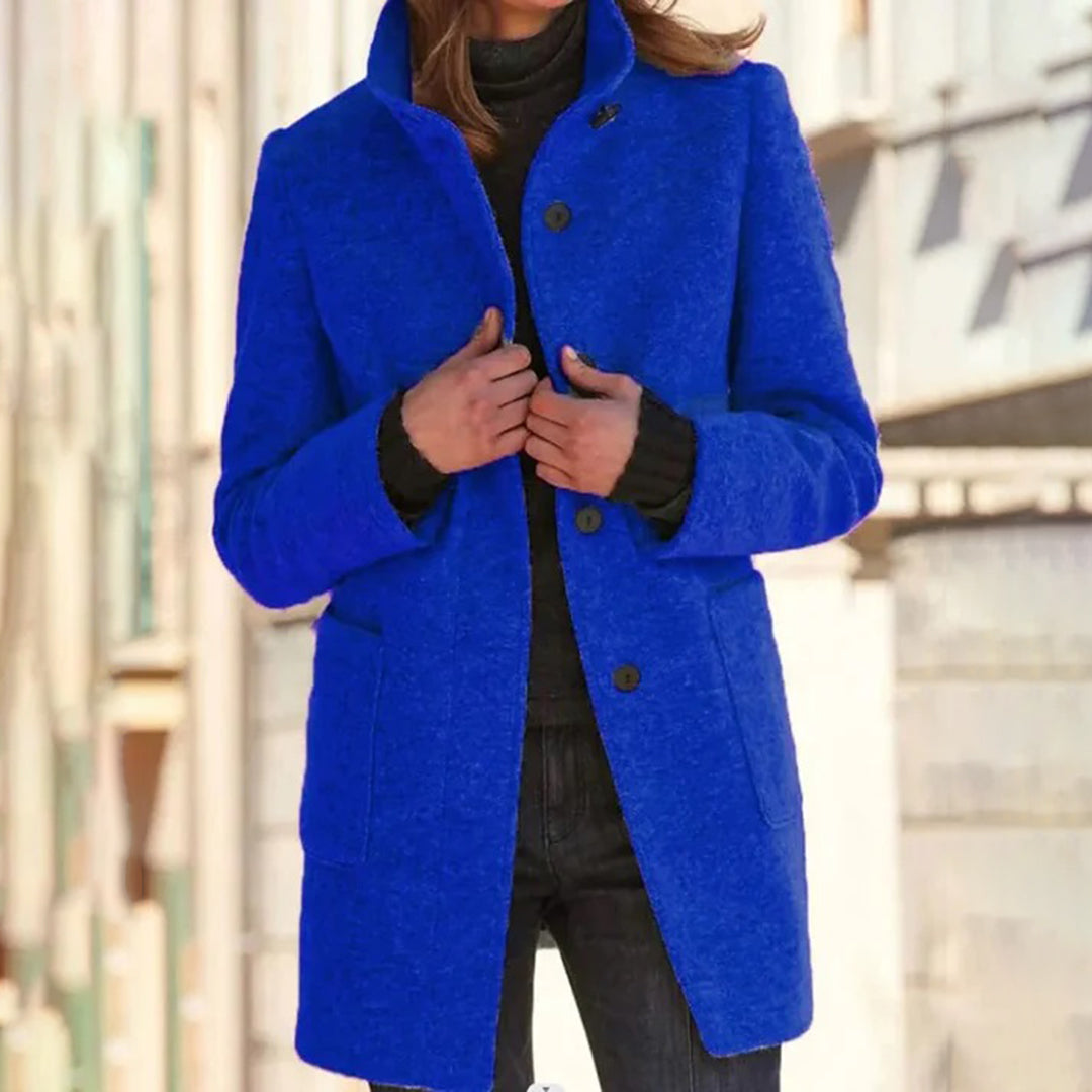 Womens Winter Coat Stand Collar Long Sleeve Design - Detailed view