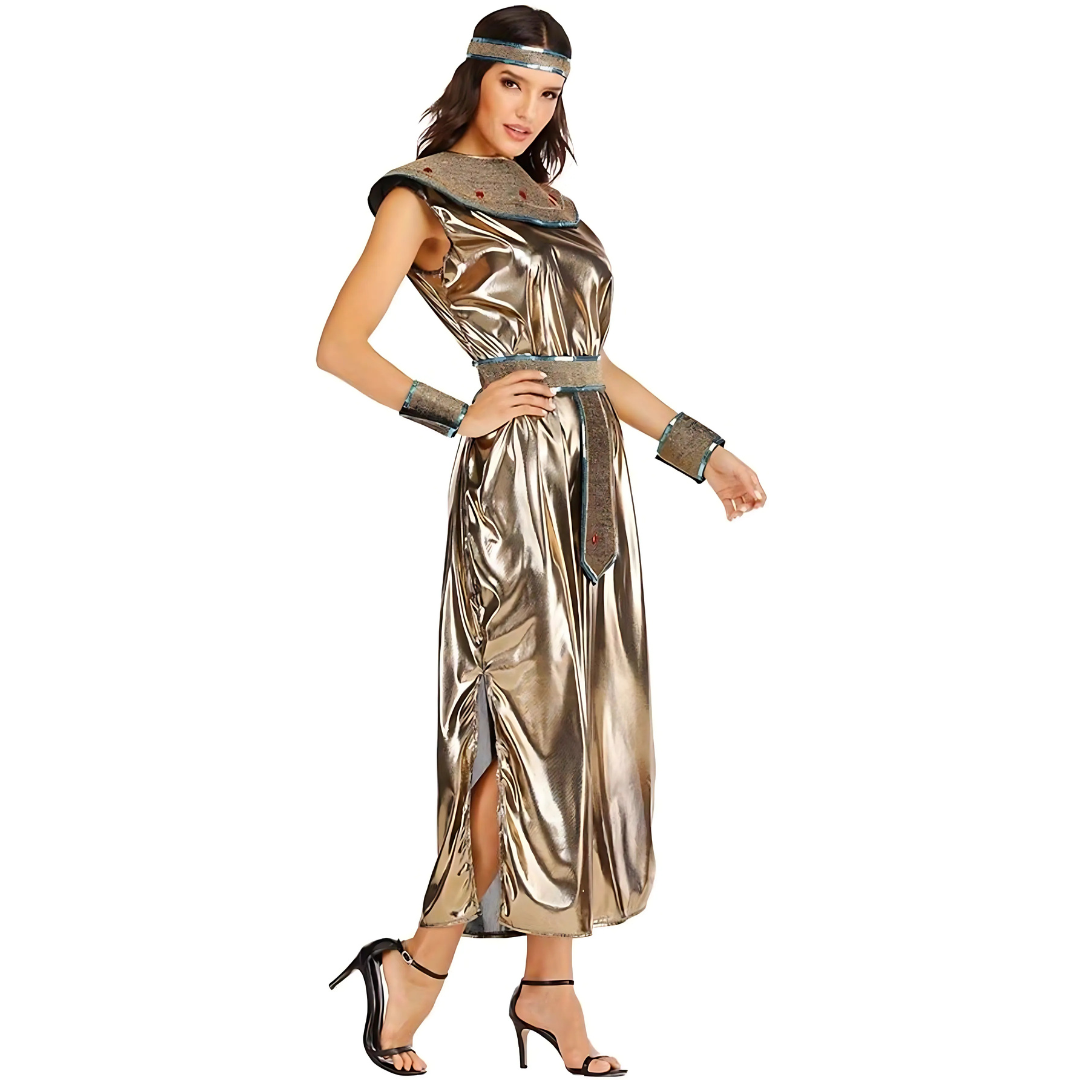 Womens Elegant Cleopatra Halloween Costume Dress Maxi Gown - Detailed view