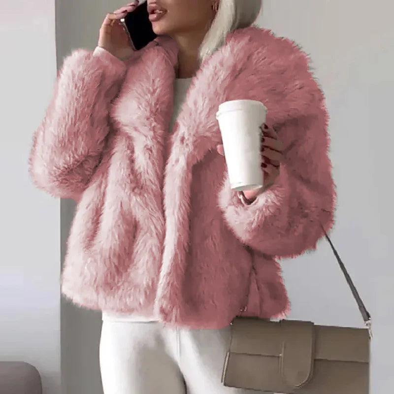 Plush Faux Fur Jacket  Soft Pink Winter Outerwear - Product showcase