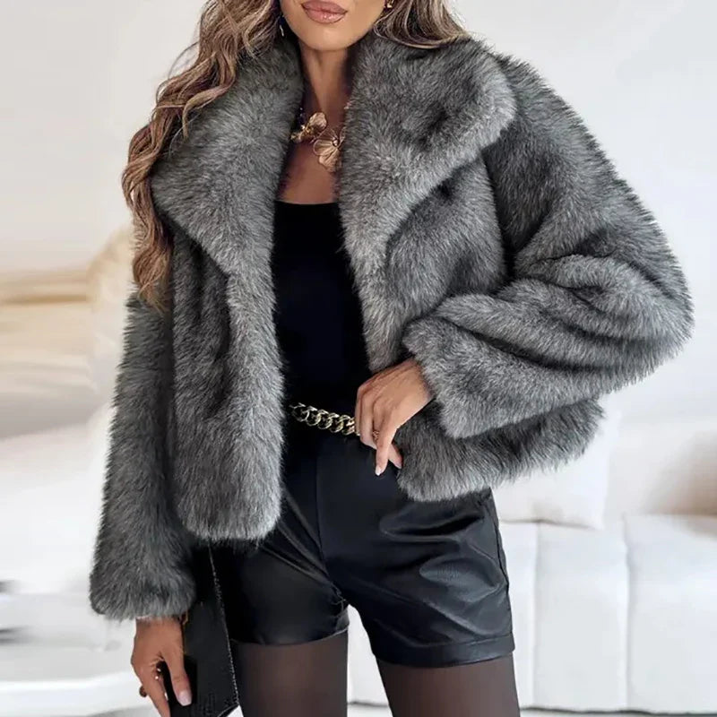 Plush Faux Fur Jacket  Soft Pink Winter Outerwear - Product detail 4