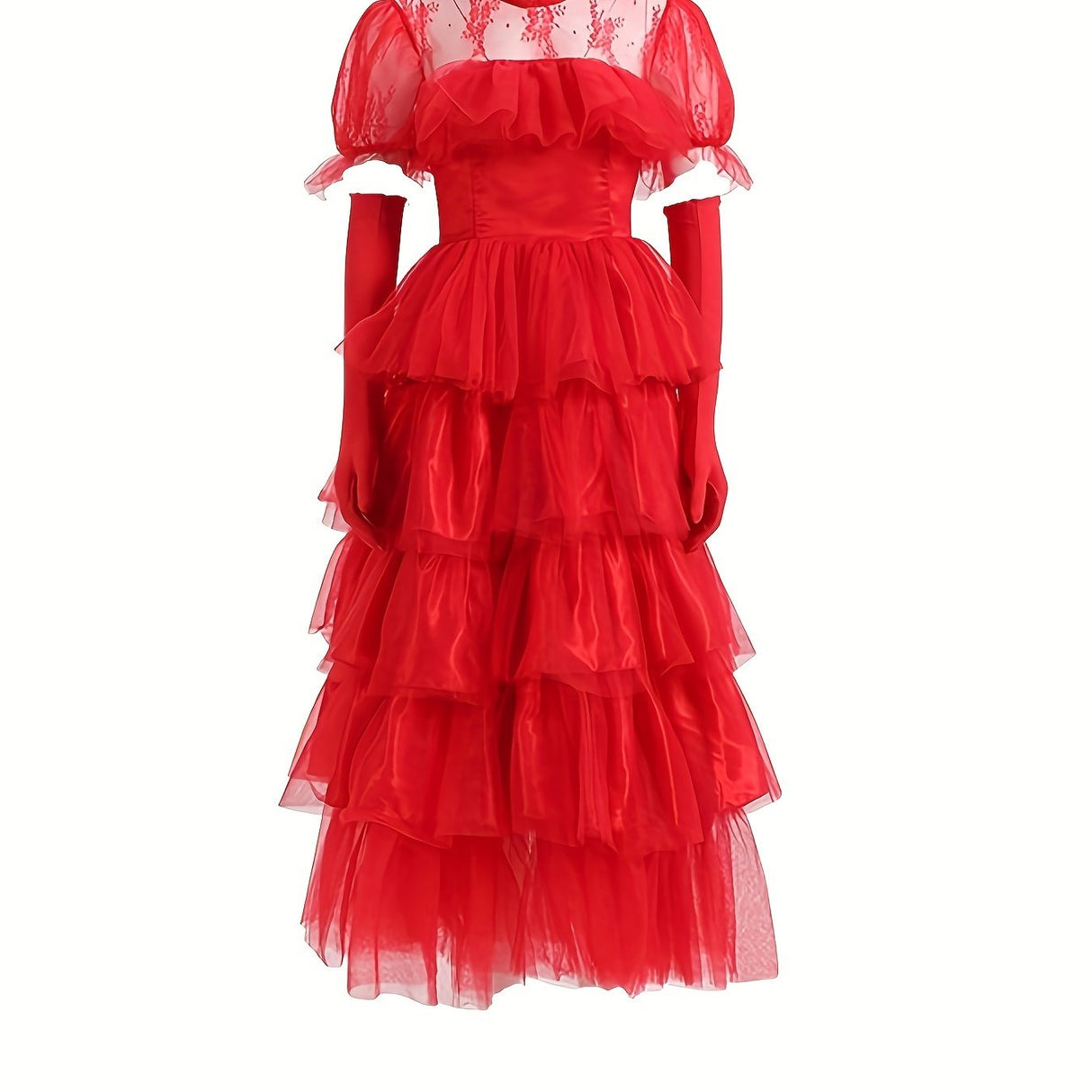 Womens Gothic Lace Halloween Costume Dress Tiered Maxi Gown - Product showcase