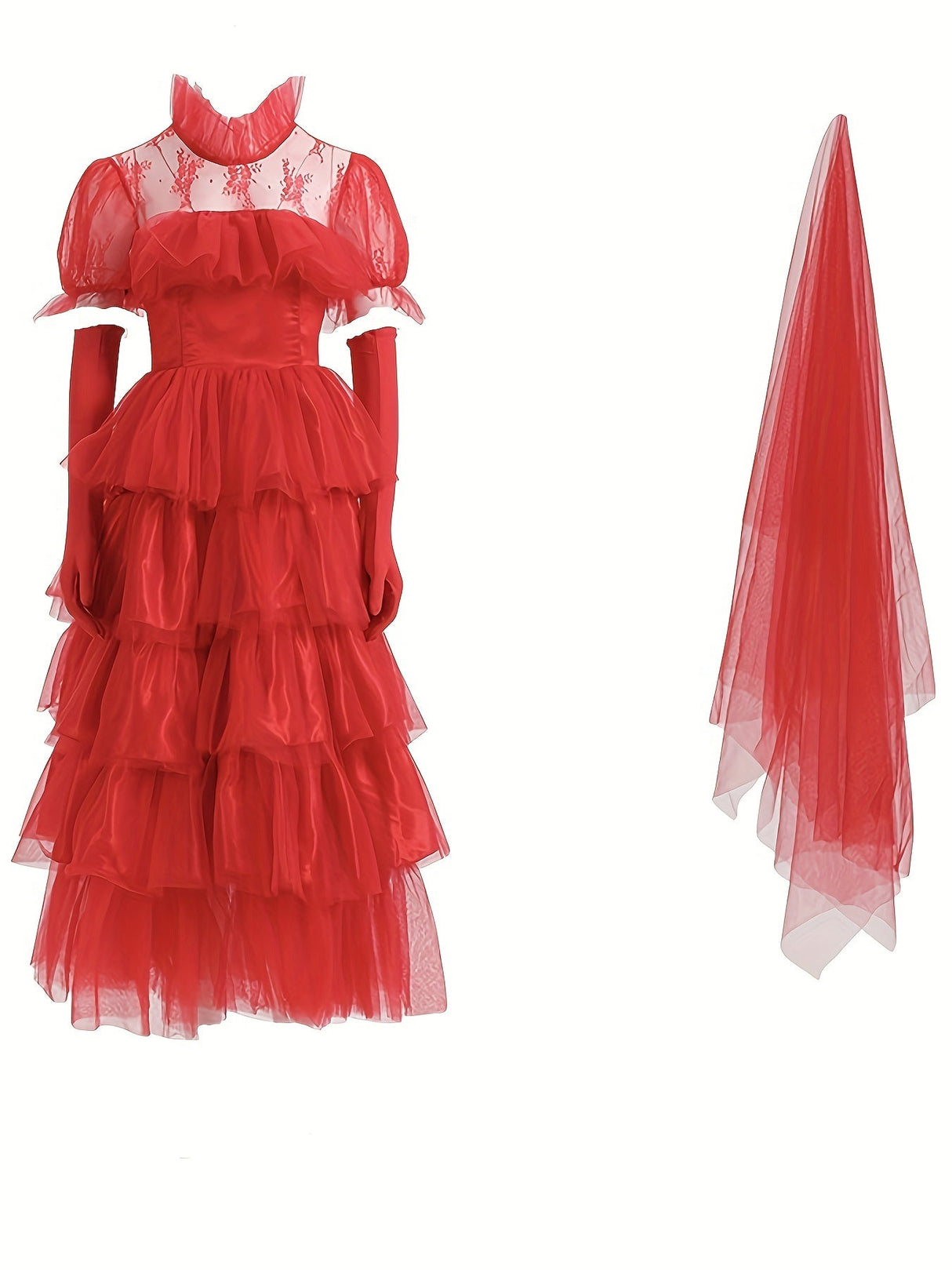 Womens Gothic Lace Halloween Costume Dress Tiered Maxi Gown - Product detail 5