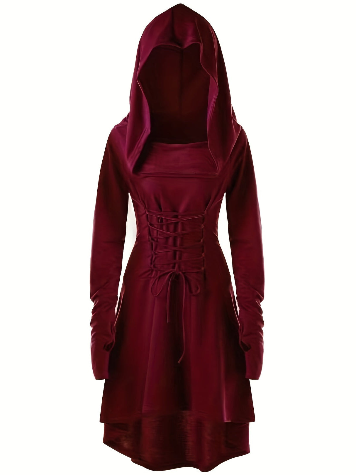 Womens Gothic Halloween Costume Gown Lace-Up Hooded Long Sleeve Dress - Product example