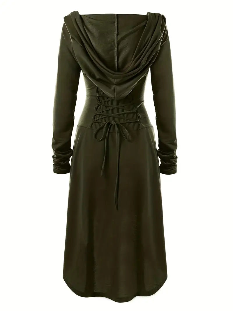 Womens Gothic Halloween Costume Gown Lace-Up Hooded Long Sleeve Dress - Product detail 6