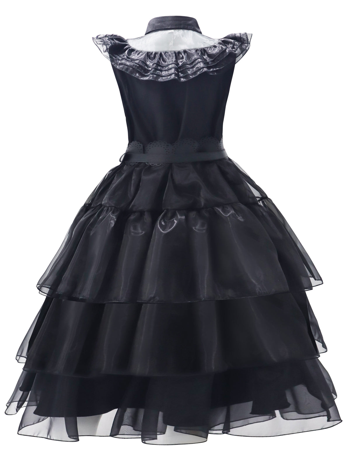 Womens Gothic Ruffle Halloween Costume Dress Layered Midi Outfit Set - Detailed view