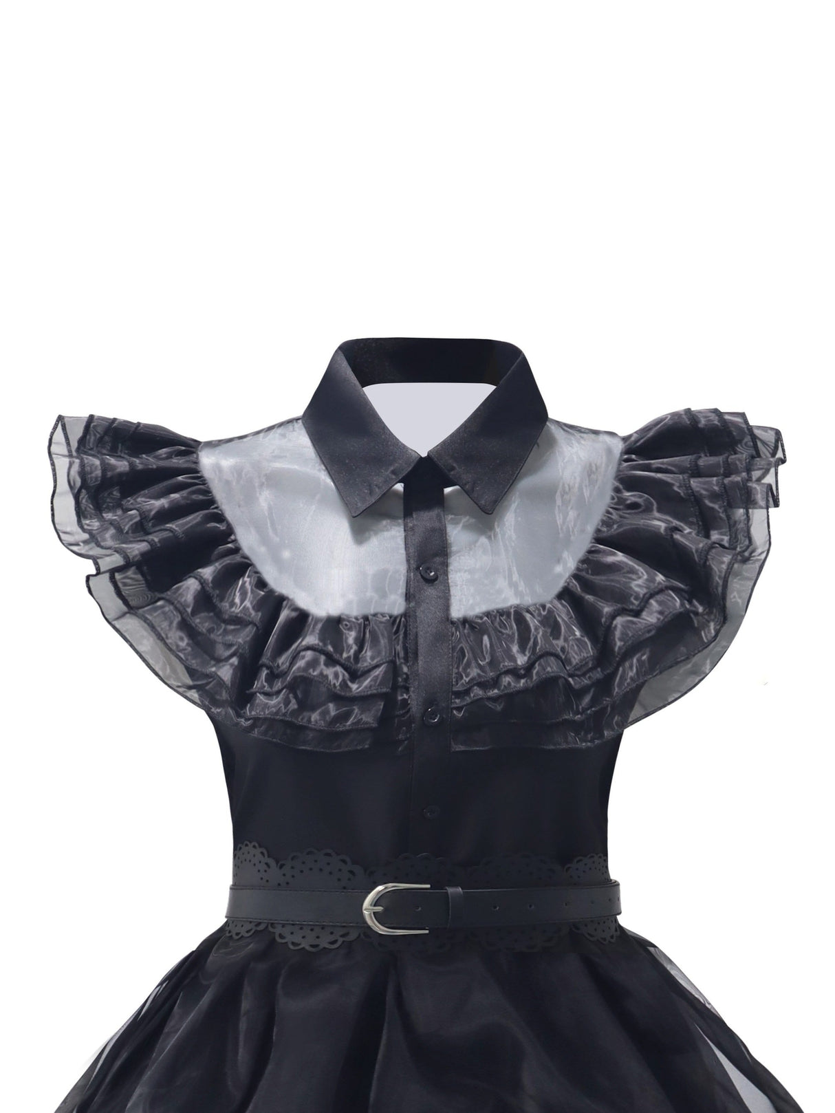 Womens Gothic Ruffle Halloween Costume Dress Layered Midi Outfit Set - Product example