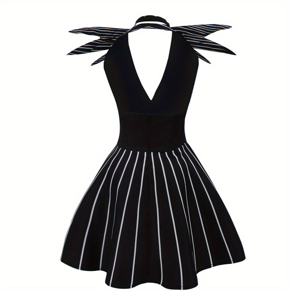 Womens Gothic Striped Halloween Costume Dress Mini Outfit - Product detail 4