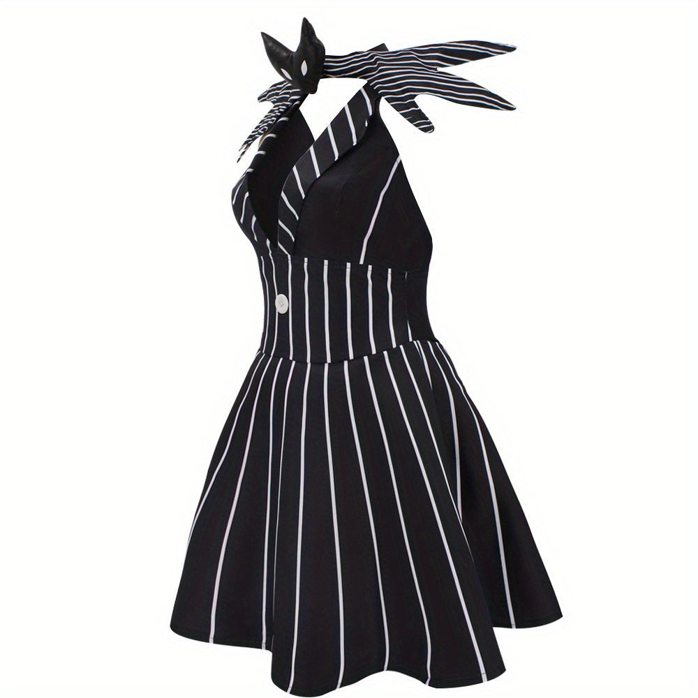 Womens Gothic Striped Halloween Costume Dress Mini Outfit - Product detail 5