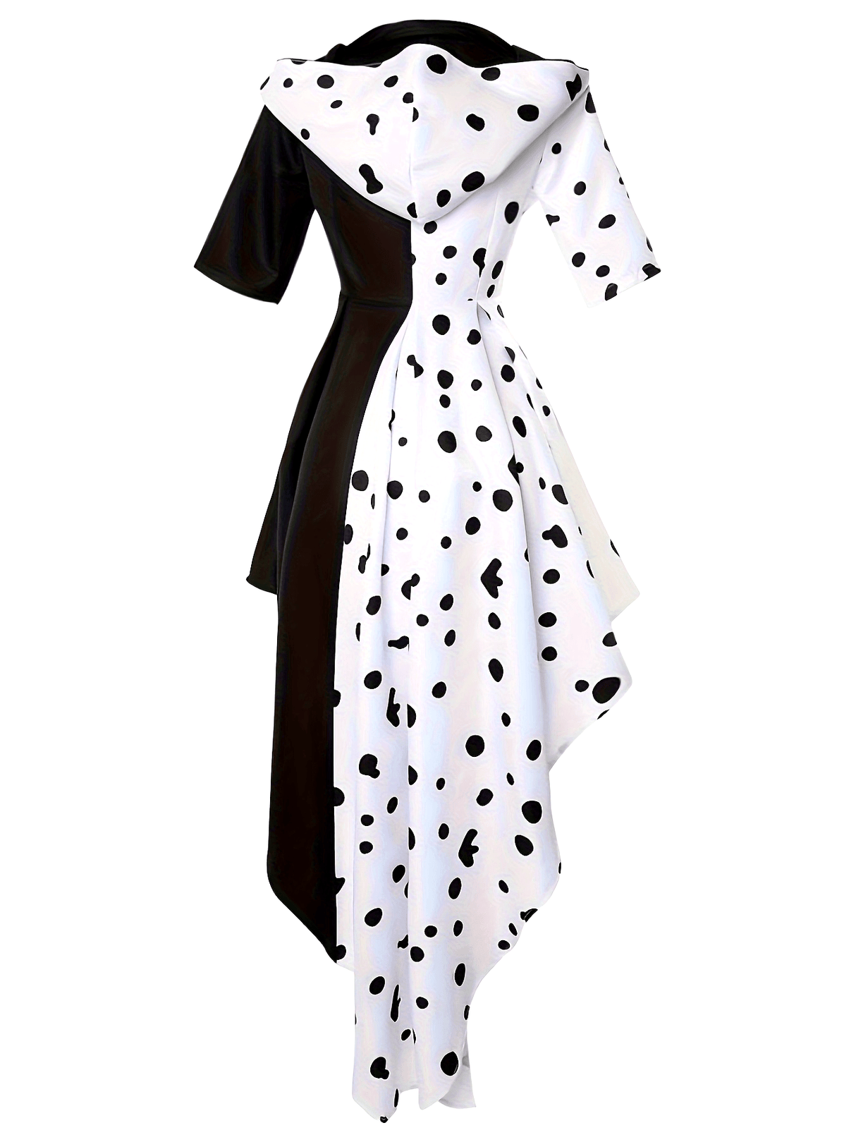 Womens Dalmatian Halloween Dress Hooded Asymmetrical High-Low Costume - Detailed view