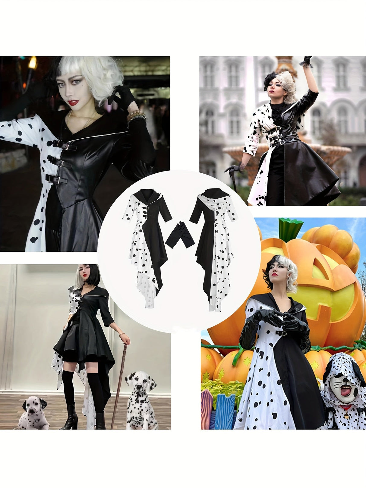 Womens Dalmatian Halloween Dress Hooded Asymmetrical High-Low Costume - Product detail 6