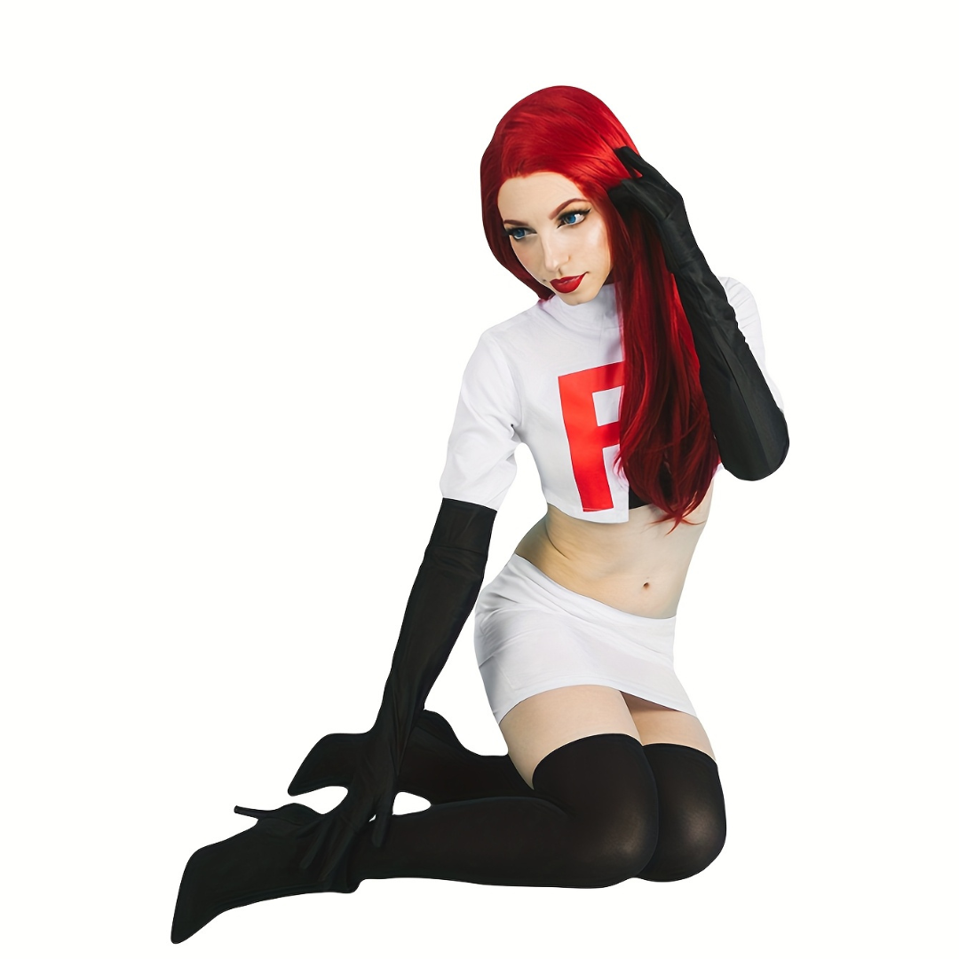 Anime Cosplay Costume White Two-Piece Set with R Logo - Detailed view