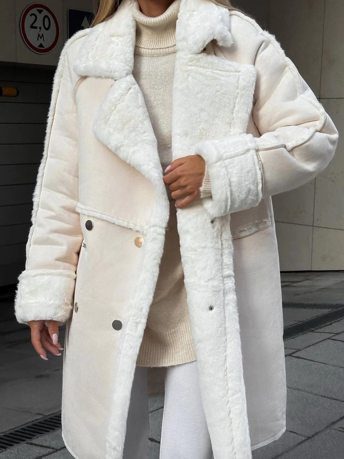 Winter Shearling Coat Oversized Double-Breasted Design - Product showcase