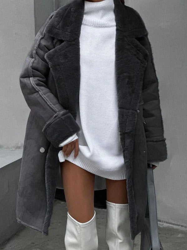 Winter Shearling Coat Oversized Double-Breasted Design - Product example