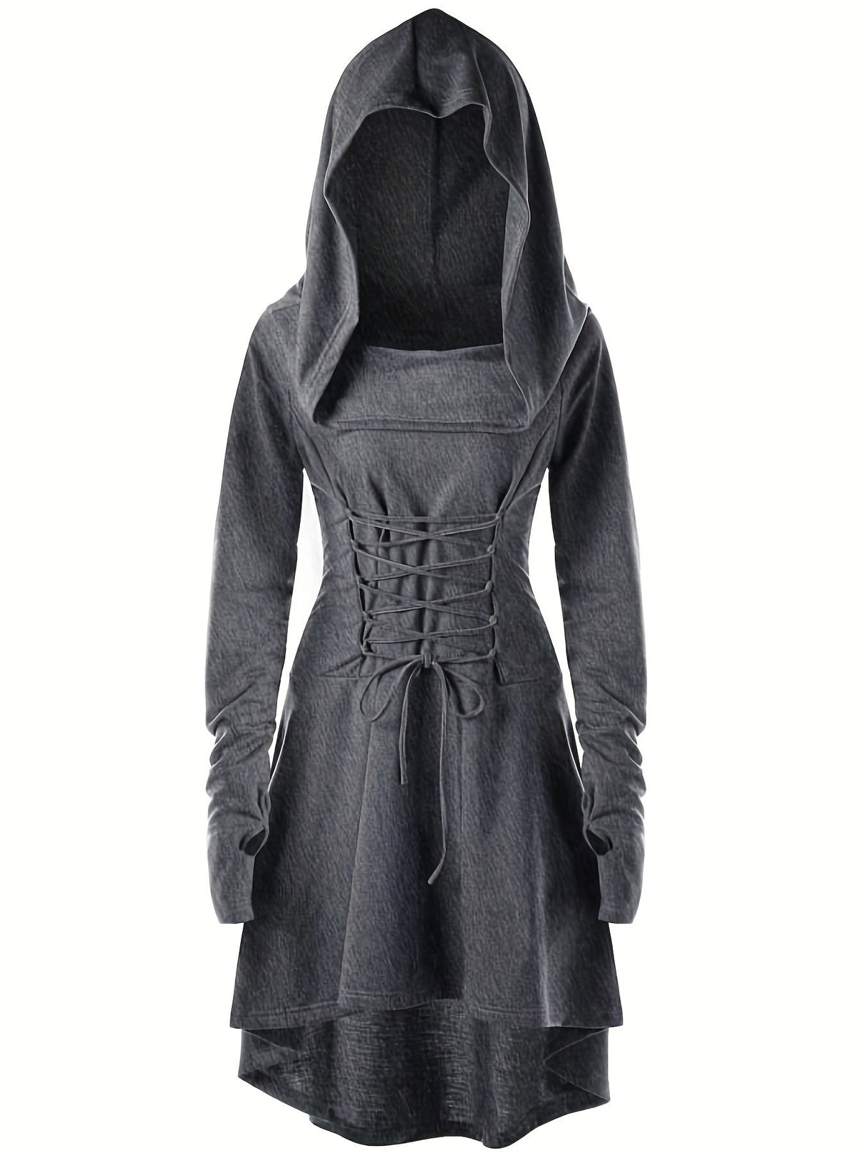 Womens Medieval Lace-Up Halloween Costume Dress Hooded Long Sleeve Gown - Product detail 5