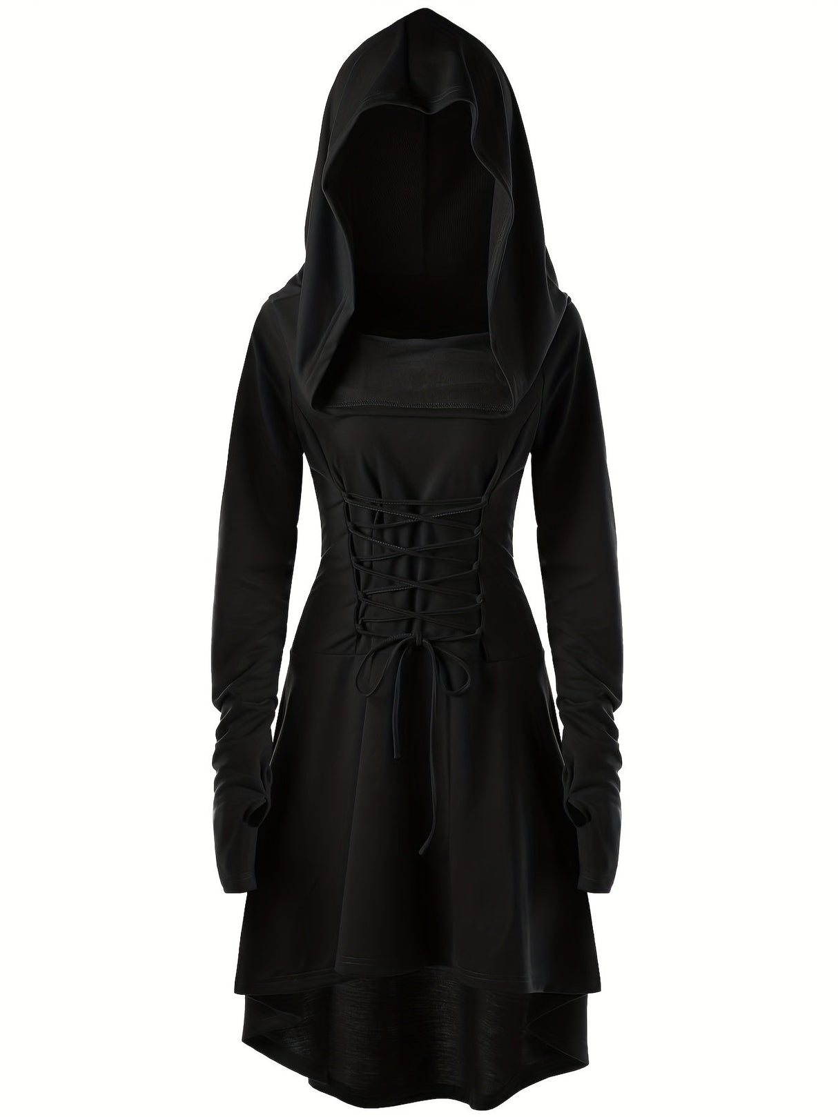 Womens Medieval Lace-Up Halloween Costume Dress Hooded Long Sleeve Gown - Product detail 6