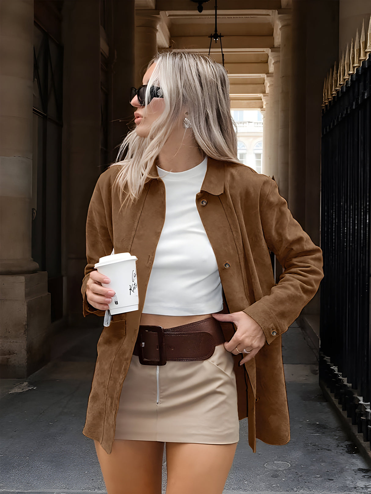 Oversized Button Front Jacket Relaxed Fit Mid-Length Coat - Detailed view