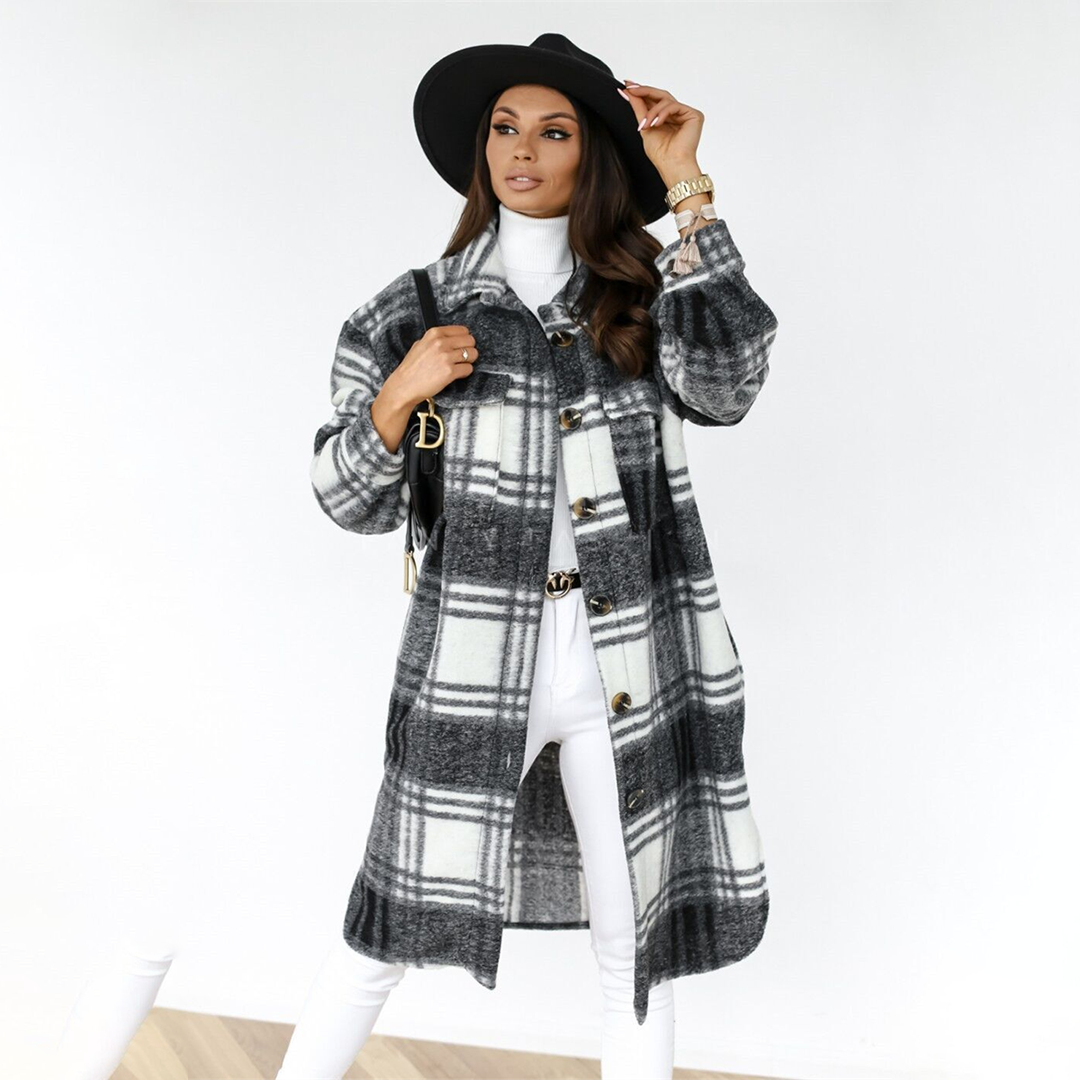 Plaid Wool Blend Coat Oversized Winter Checkered Design - Product detail 6