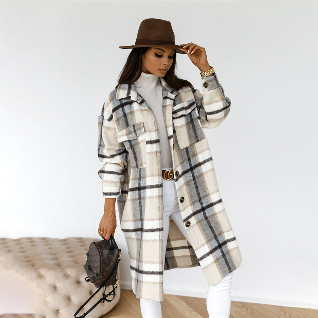 Plaid Wool Blend Coat Oversized Winter Checkered Design - Product detail 4