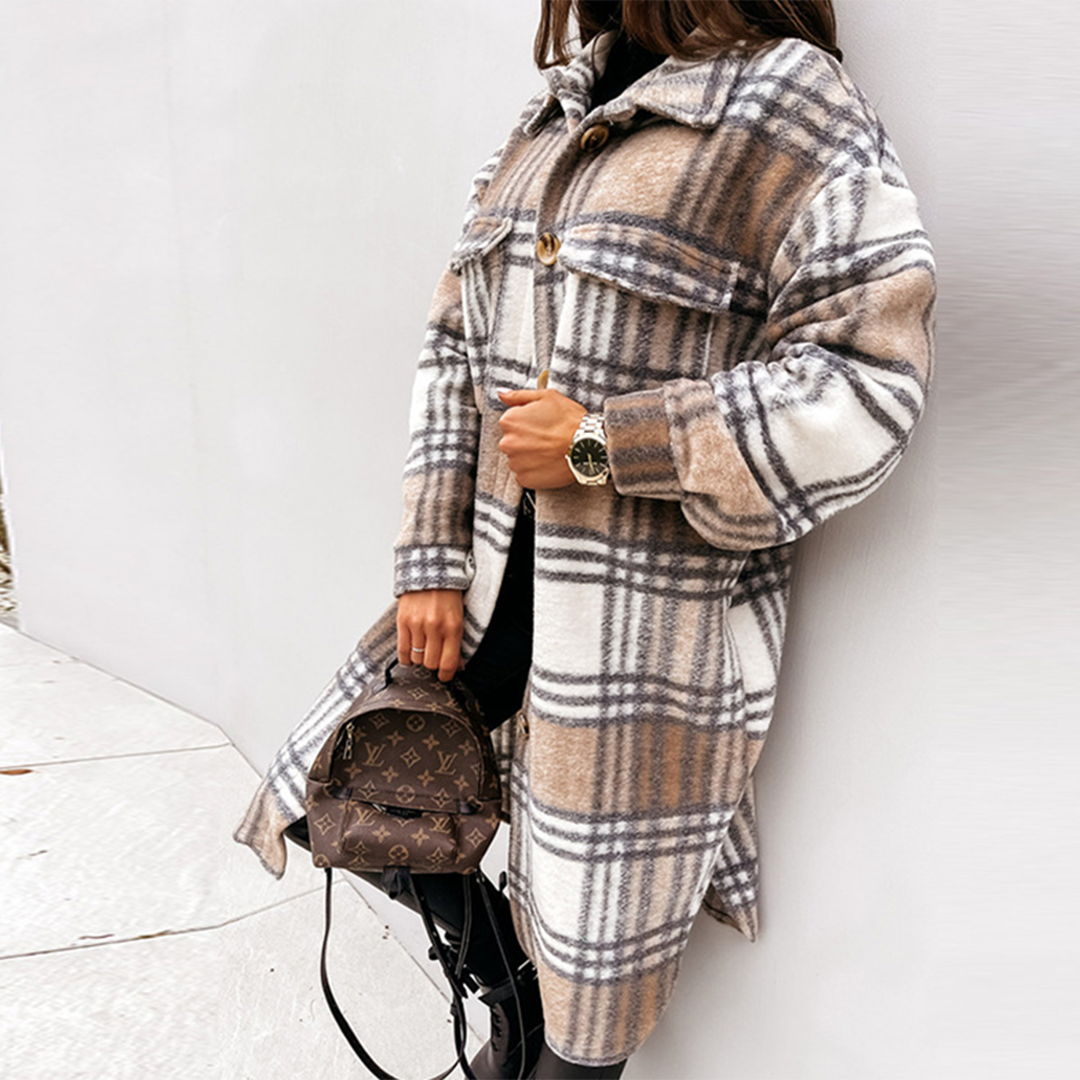 Plaid Wool Blend Coat Oversized Winter Checkered Design - Product example