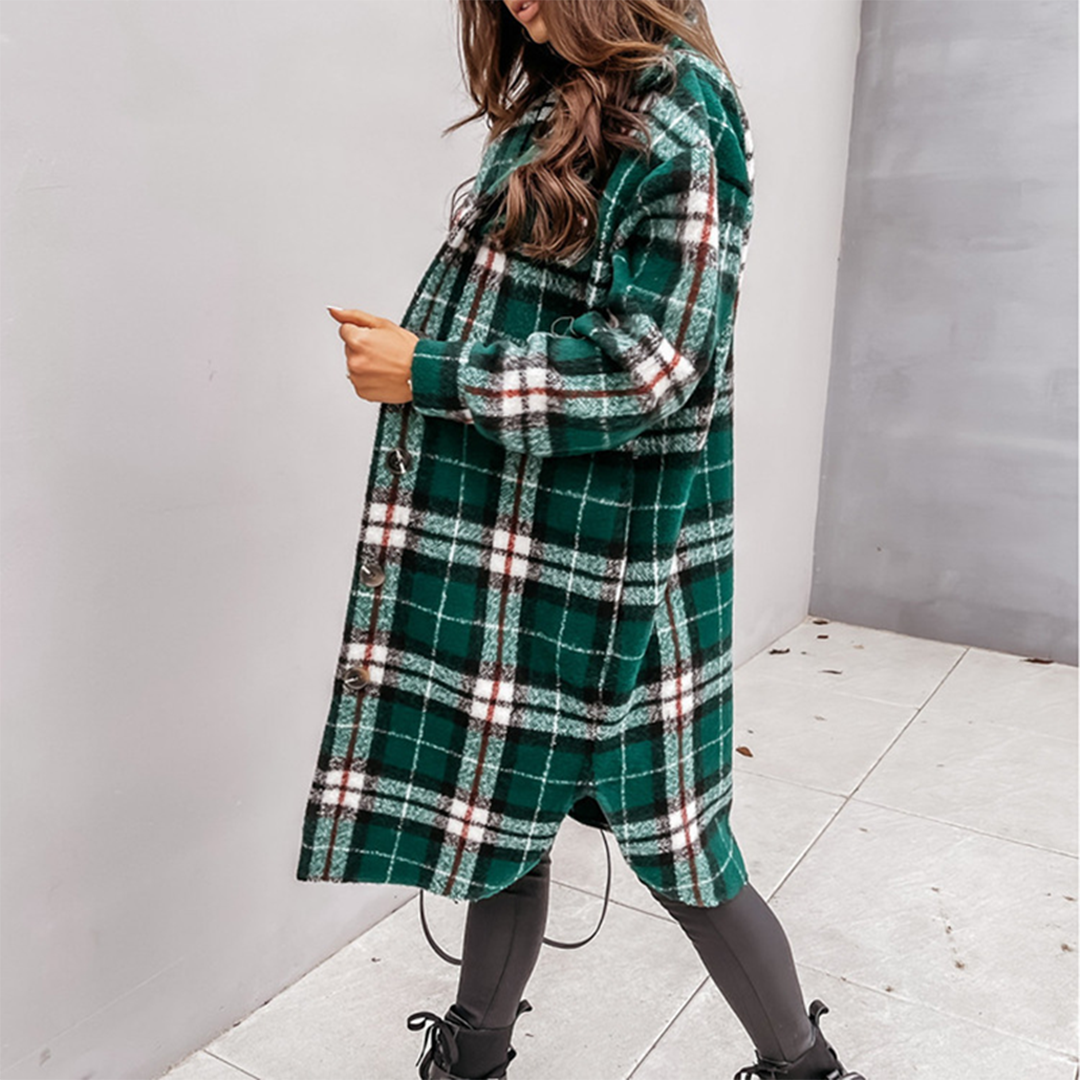 Plaid Wool Blend Coat Oversized Winter Checkered Design - Product showcase