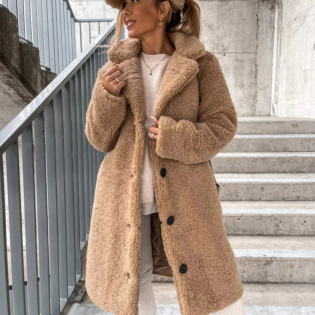 Oversized Teddy Coat Luxe Faux Shearling with Notched Lapel - Detailed view