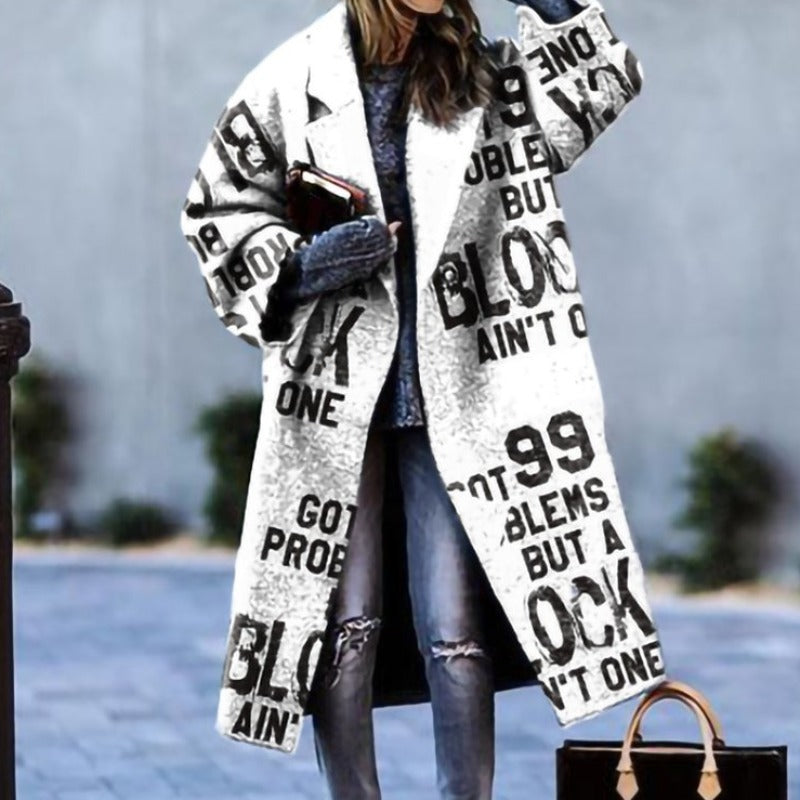 Graphic Print Winter Coat Typography Statement Design - Product showcase