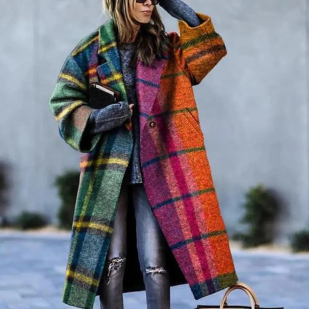 Wool Blend Long Coat Oversized Winter Design With Notched Lapel - Detailed view