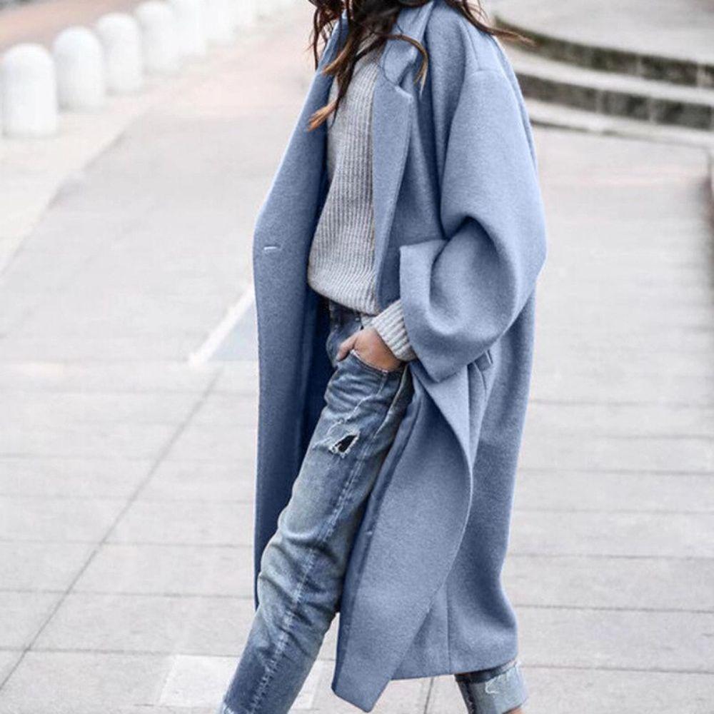 Oversized Wool Blend Coat Relaxed Open Front Design - Detailed view
