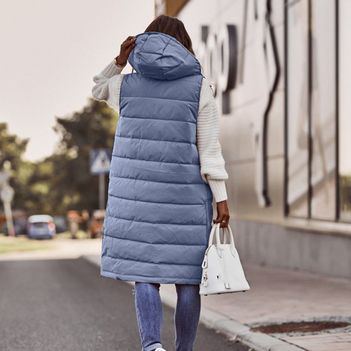 Winter Quilted Vest Long Hooded Padded Design - Product example