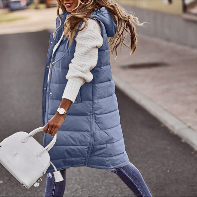 Winter Quilted Vest Long Hooded Padded Design - Product detail 6