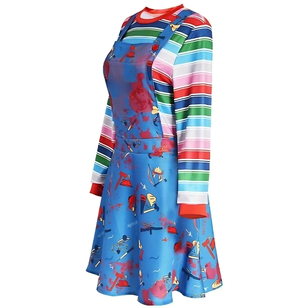 Womens Scary Halloween Costume Dress Long Sleeve Mini Outfit - Detailed view