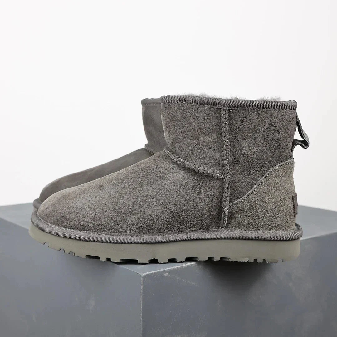 Winter Ankle Boots  Sheepskin Platform Mini Gray - Product showcase