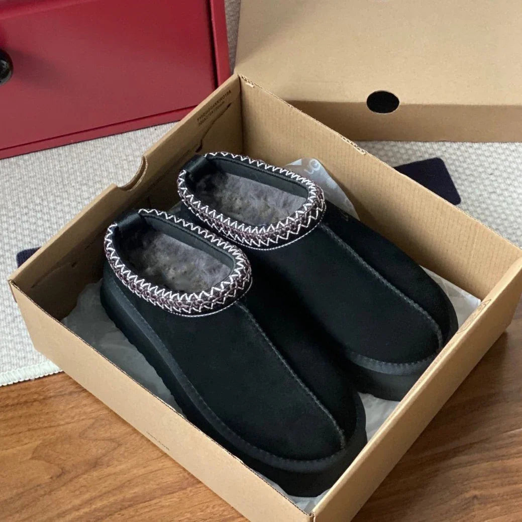 Winter Platform Ankle Boots Fur Lined Black Suede - Product showcase