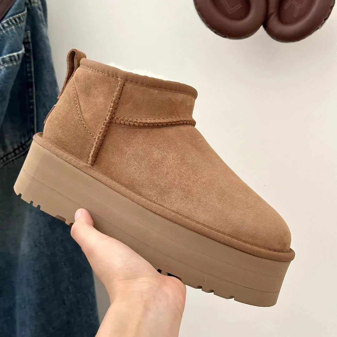 Platform Ankle Boots  Suede Sheepskin Lined Winter Booties - Product showcase