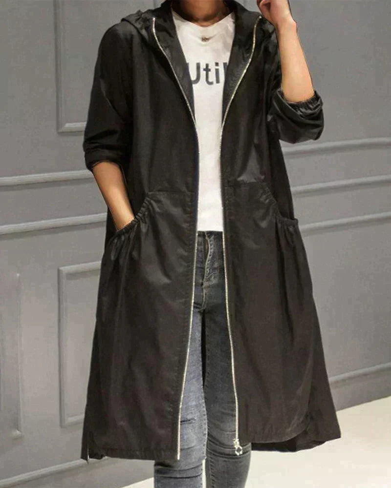 Minimalist Waterproof Coat Knee-Length Hooded Design - Product detail 4