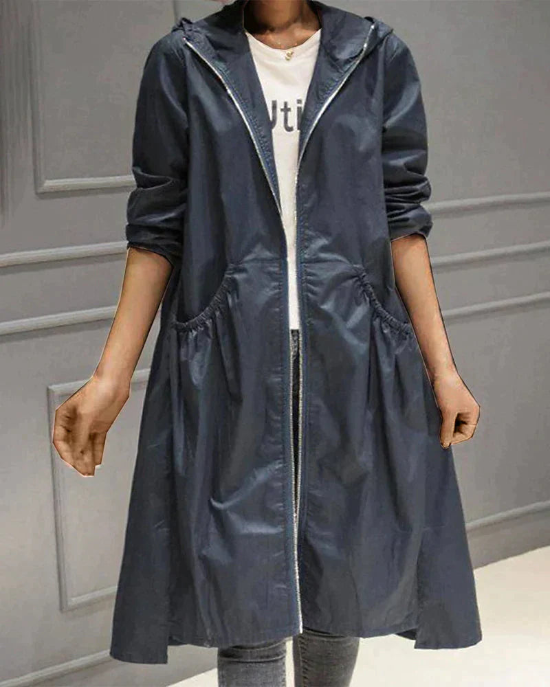 Minimalist Waterproof Coat Knee-Length Hooded Design - Product detail 7