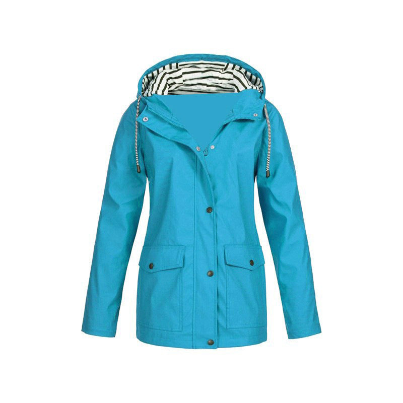 Waterproof Rain Jacket Striped Lined Hood Design - Product detail 7