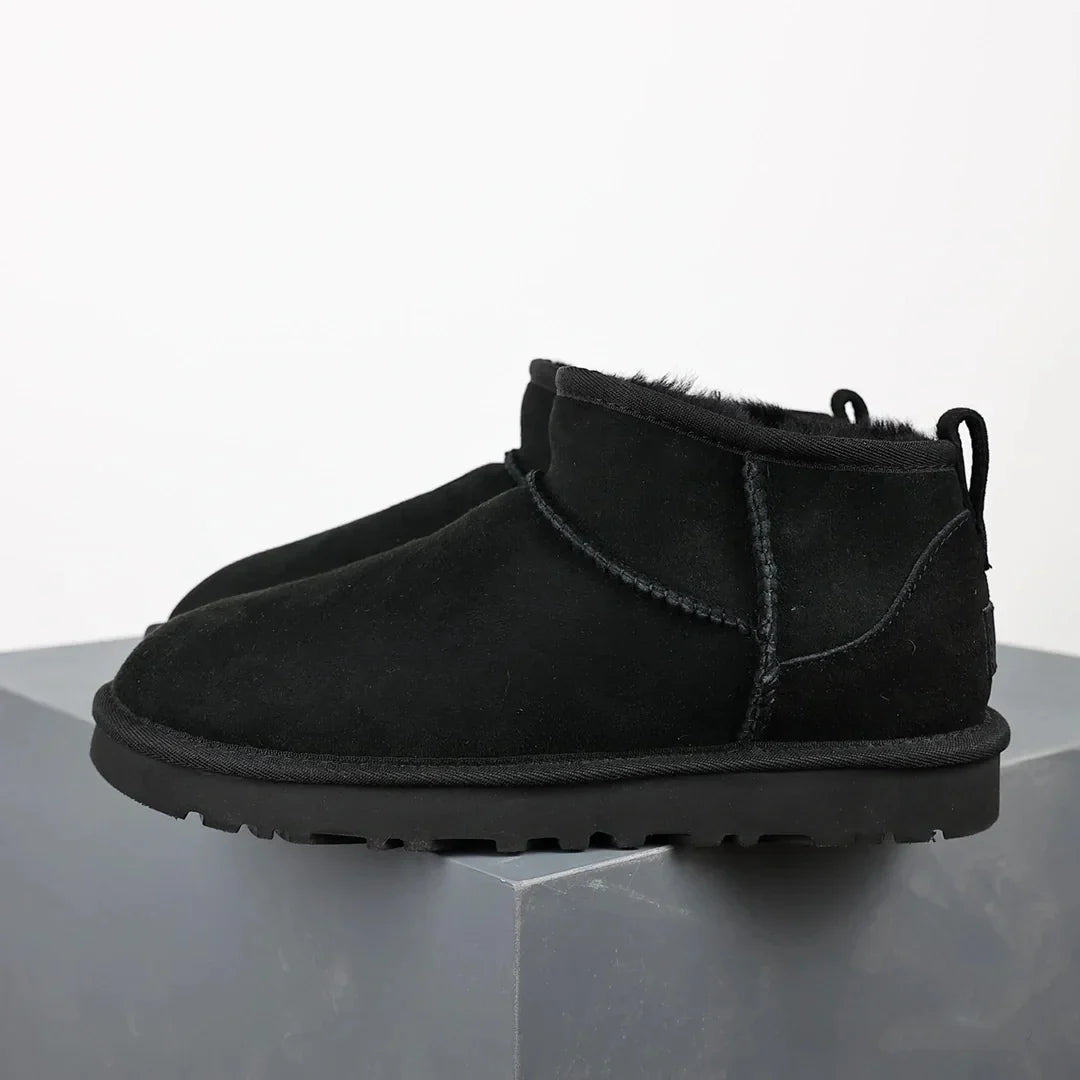 Winter Ankle Boots  Black Suede Platform With Fur Lining - Product showcase