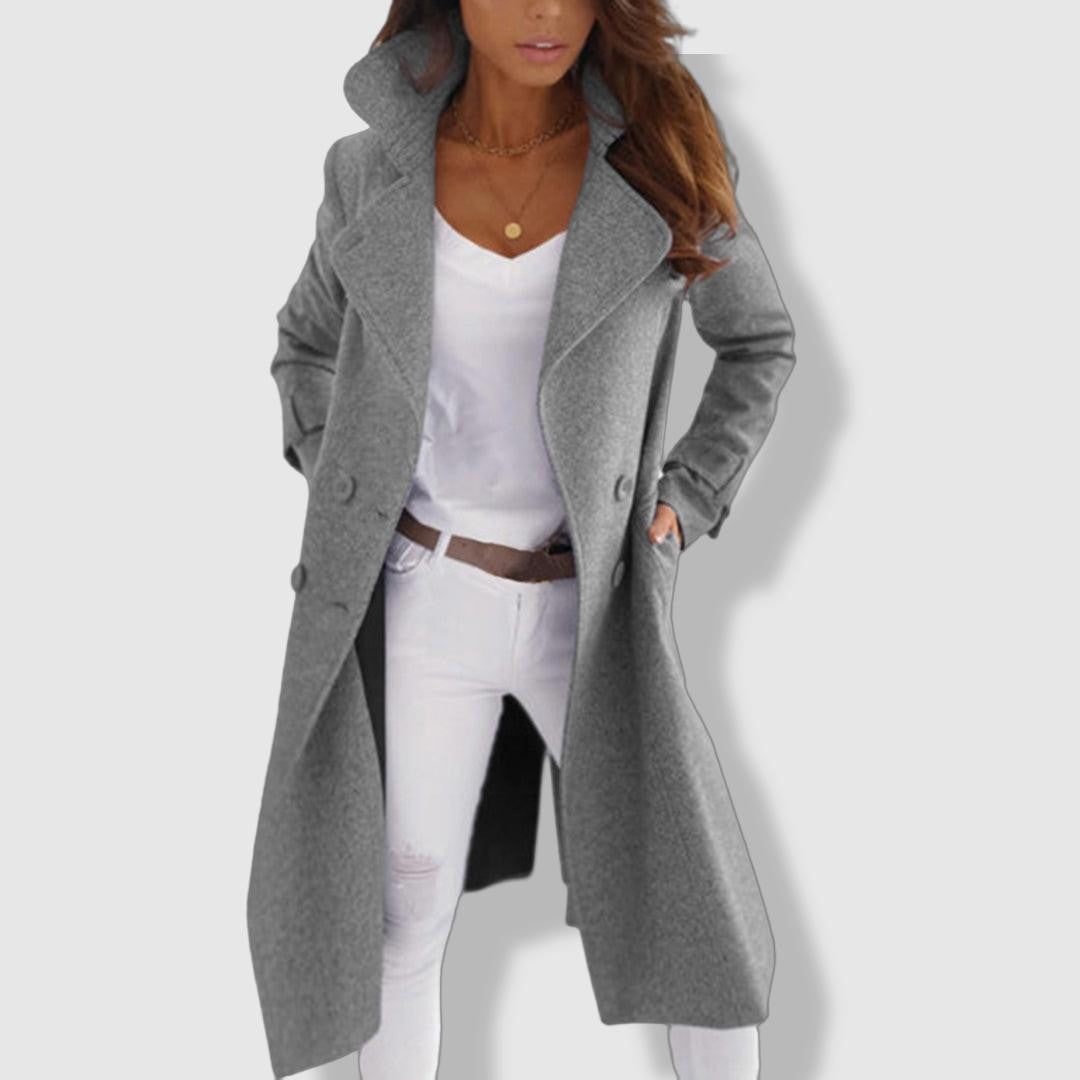 Wool Blend Winter Coat Double-Breasted Wide Lapel Design - Product example