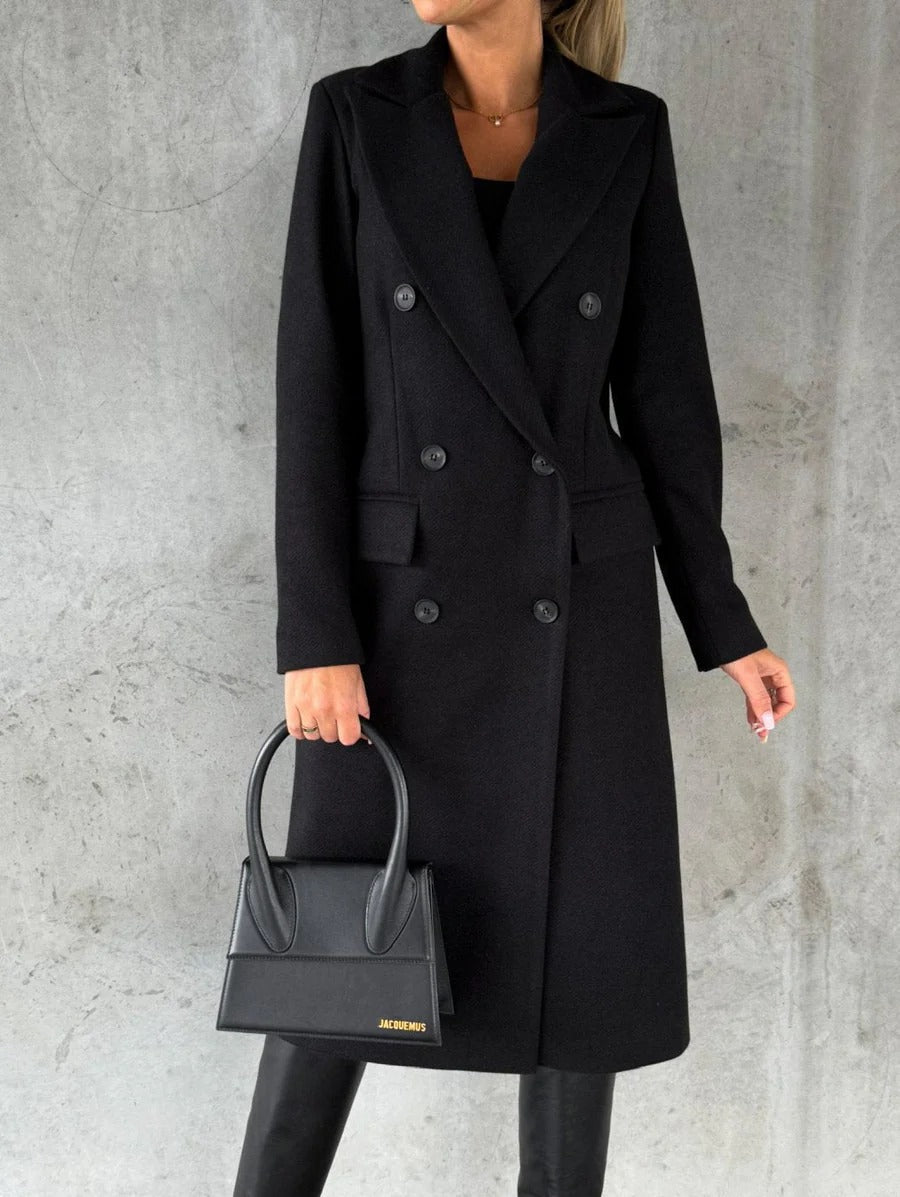 Classic Double-Breasted Wool Coat Tailored Long Length Design - Product showcase