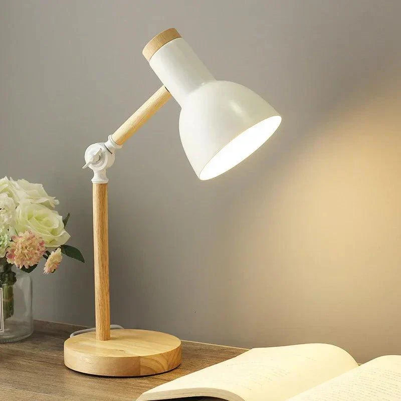 Scandinavian Table Lamp Natural Wood Base Design - Detailed view