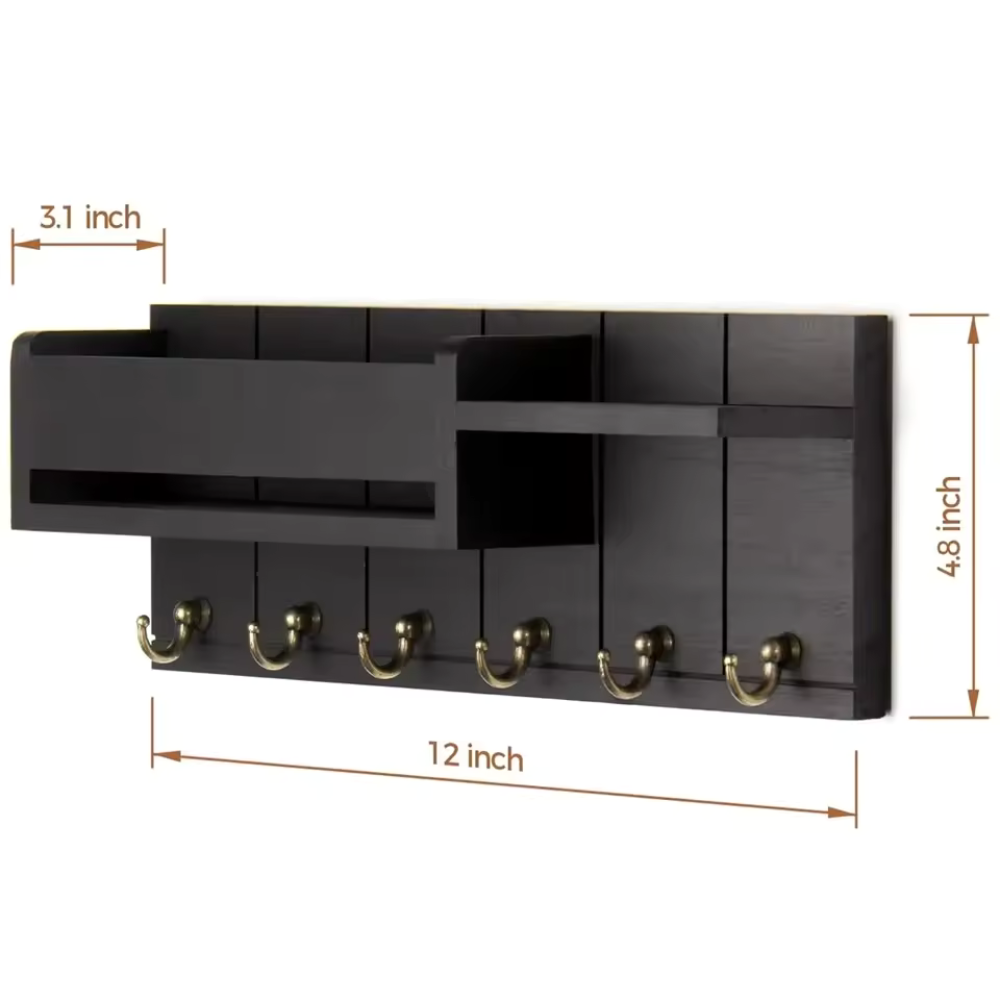 Rustic Wall Key Organizer Solid Wood Mail Holder with 6 Hooks - Product detail 8