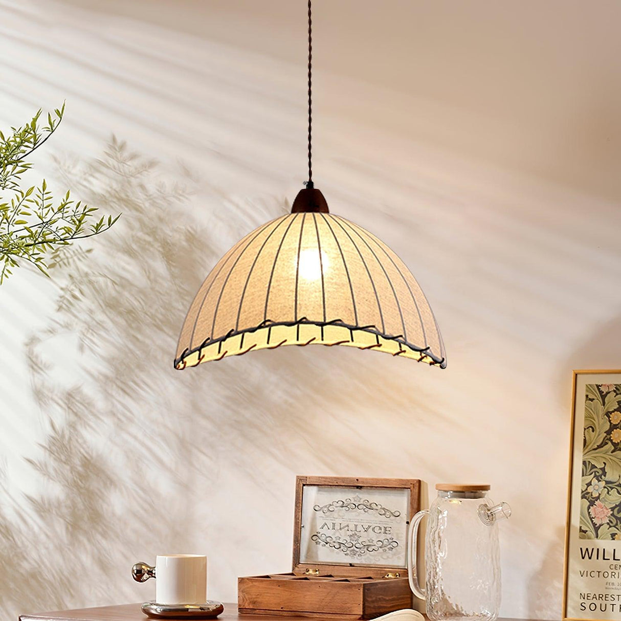 Fabric Pendant Light  Natural Wood Trim Design - Product detail 4