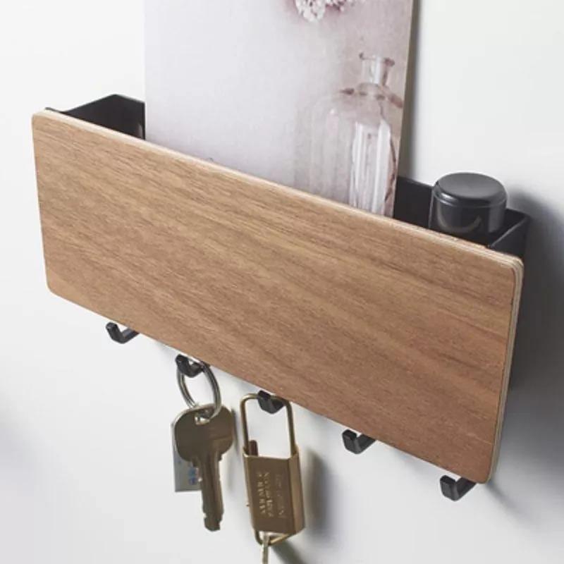 Wooden Wall Key Holder Modern Entryway Organizer with Colorful Hooks - Product detail 11