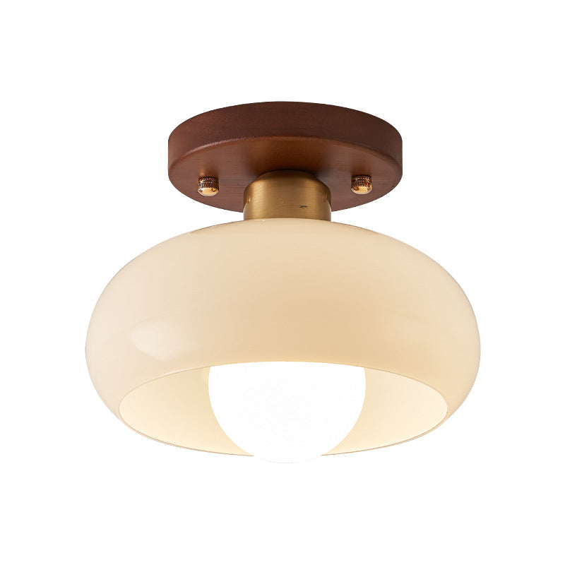 Nordic Ceiling Light Warm Wood Cream Glass Shade - Product detail 5