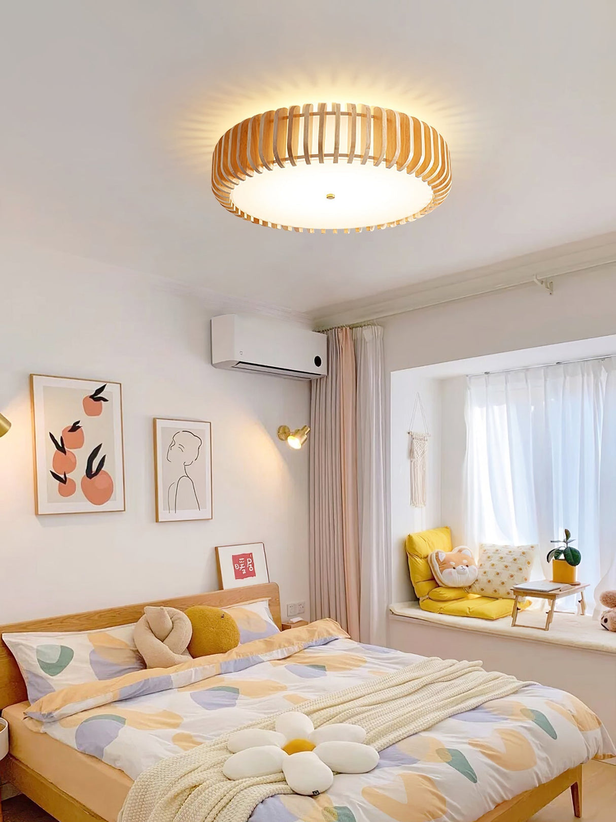 Modern Wooden Ceiling Light Natural Slat Drum Design - Product detail 8