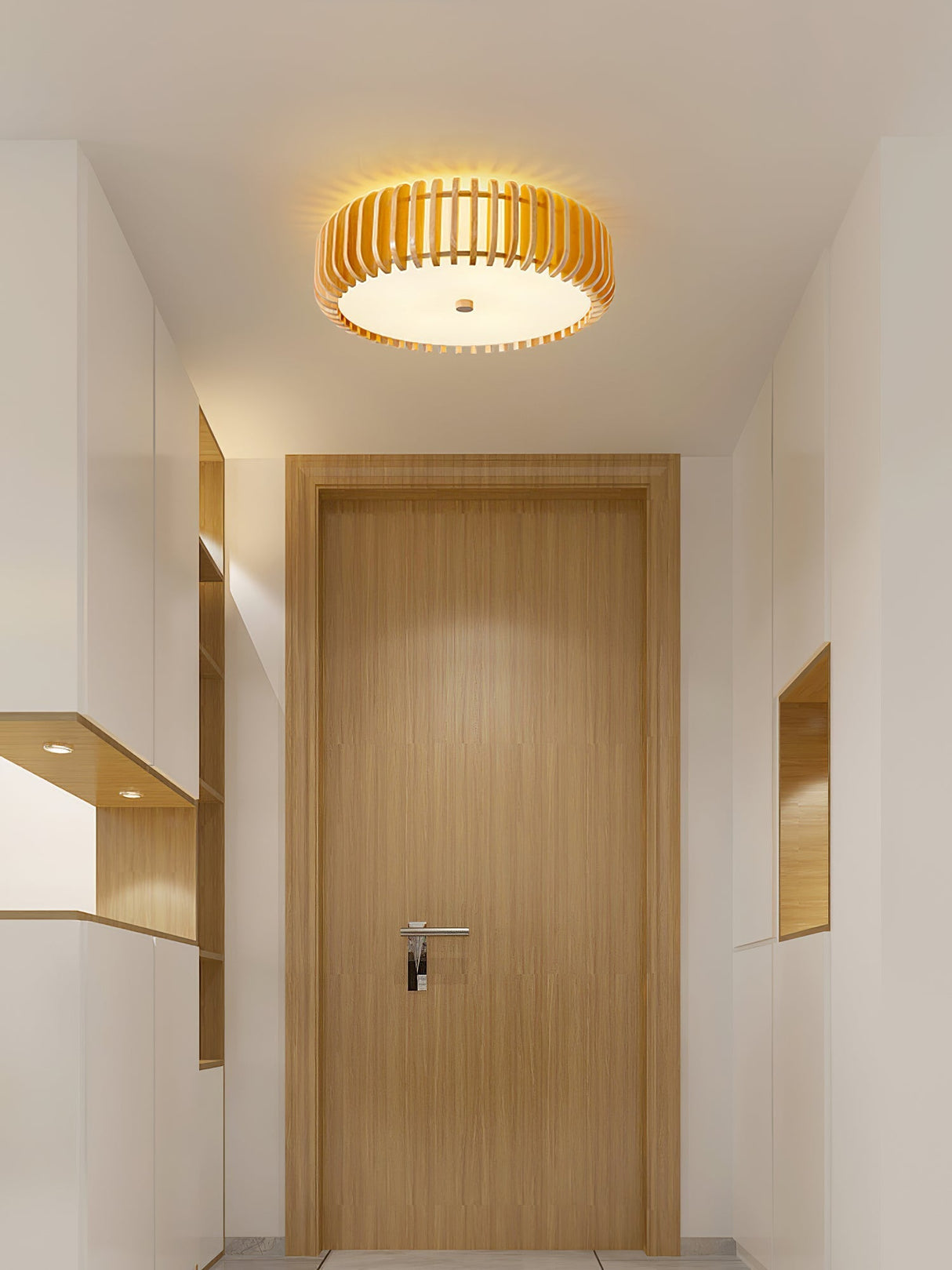 Modern Wooden Ceiling Light Natural Slat Drum Design - Product detail 9
