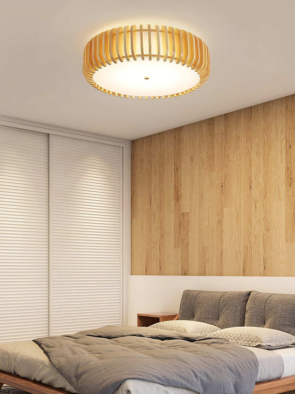 Modern Wooden Ceiling Light Natural Slat Drum Design - Product detail 11
